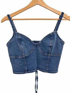 Denim Corset Bustier Crop Top Lace Up Back Y2K Western Festival AE M